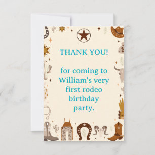 First Rodeo Cowboy First Birthday Thank You Card