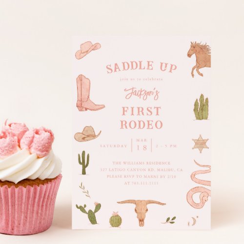 First Rodeo Cowboy Girl Birthday Party Invitation