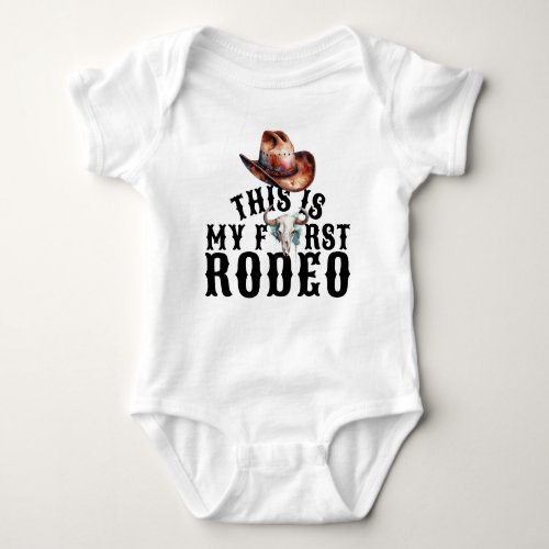 First Rodeo Cowboy Hat Cow Skull Baby Bodysuit