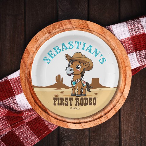 First Rodeo cowboy horse weestern birthday party Paper Plates