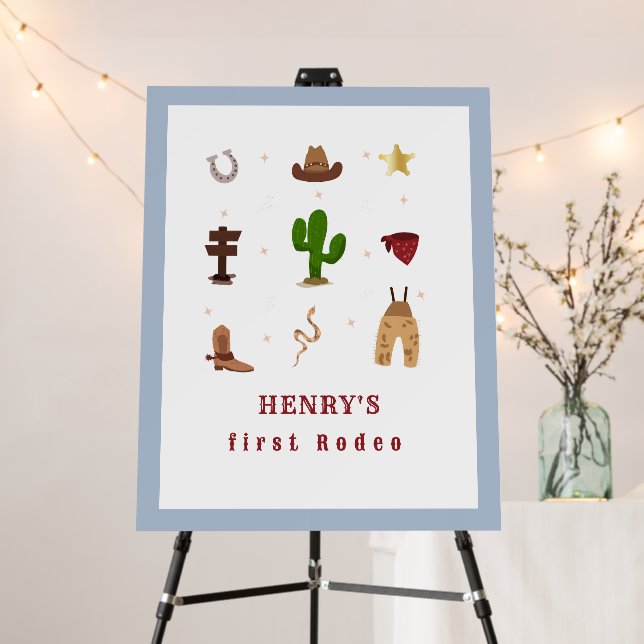 First Rodeo Cowboy Kids birthday Invitation Foam Board (In Situ (Stand))