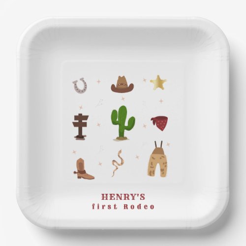 First Rodeo Cowboy Kids birthday Invitation Paper Plates