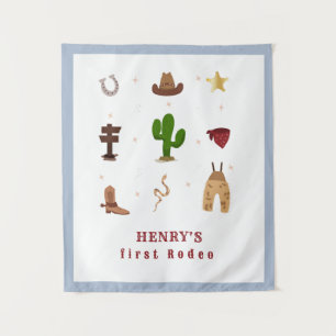 First Rodeo Cowboy Kids birthday Invitation Tapestry