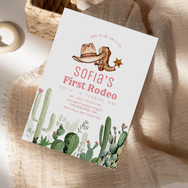 First Rodeo Cowboy Pink Birthday Party Invitation | Zazzle