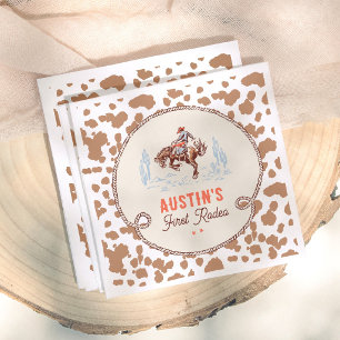 First Rodeo Cowboy Vintage Boy 1st Birthday Napkins