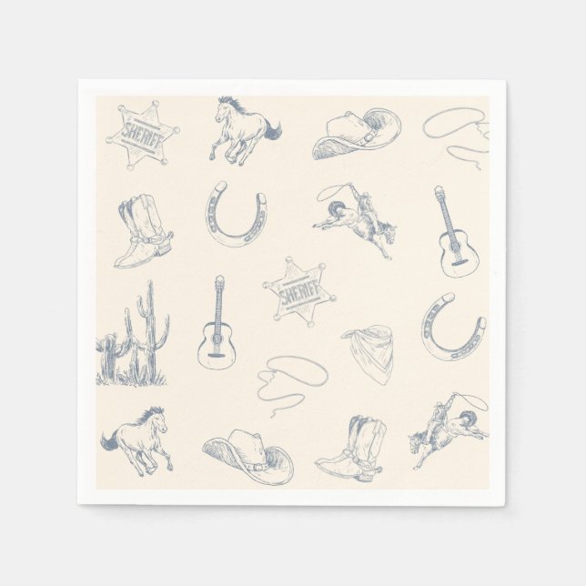 First Rodeo Cowboy Western Birthday Blue Neutral Napkins (Front)