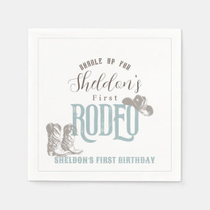 First Rodeo Cowboy Western Blue 1st Birthday Napkins