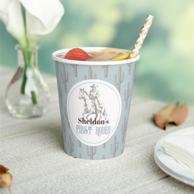 First Rodeo Cowboy Western Blue 1st Birthday Paper Cups (Insitu)