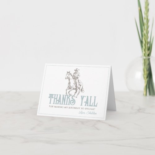 First Rodeo Cowboy Western Blue 1st Birthday Thank You Card