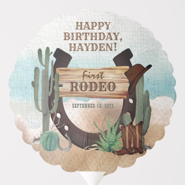 First Rodeo Cowboy Western Boy 1st Birthday Party Balloon (Front)