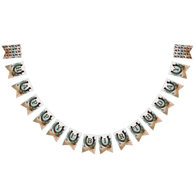 First Rodeo Cowboy Western Boy 1st Birthday Party Bunting Flags (All)