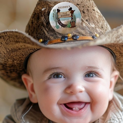 First Rodeo Cowboy Western Boy 1st Birthday Party Button
