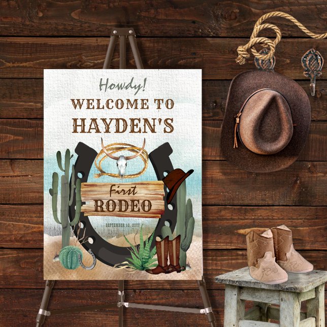 First Rodeo Cowboy Western Boy 1st Birthday Party Foam Board (Creator Uploaded)