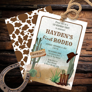 First Rodeo Cowboy Western Boy 1st Birthday Party Invitation by holidayhearts at Zazzle