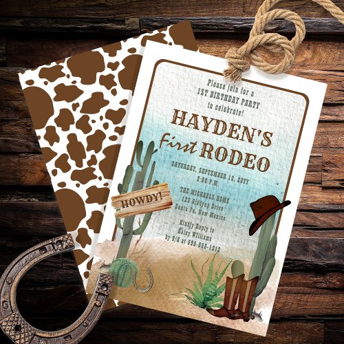 First Rodeo Cowboy Western Boy 1st Birthday Party Invitation
