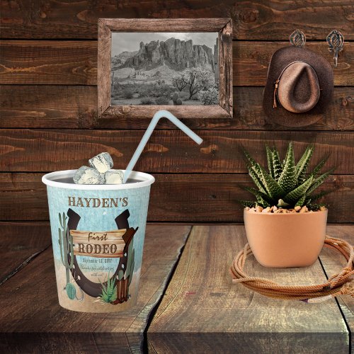 First Rodeo Cowboy Western Boy 1st Birthday Party Paper Cups