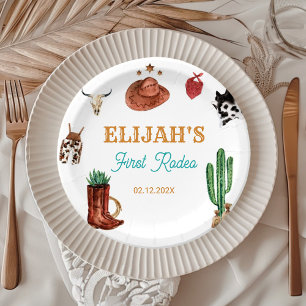 First Rodeo Cowboy Wild West Birthday Paper Plates