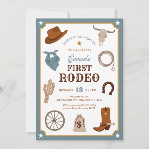 First Rodeo Cowboy Wild West Boy First Birthday Invitation