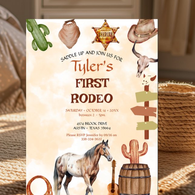 First Rodeo Cowboy Wild West Western Boy Birthday Invitation (Creator Uploaded)