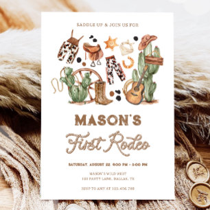 First Rodeo Cowboy Wild West Western Boy Birthday Invitation