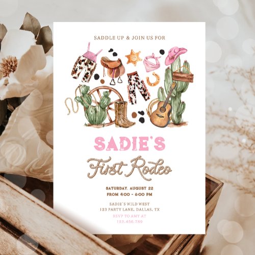 First Rodeo Cowboy Wild West Western Girl Birthday Invitation