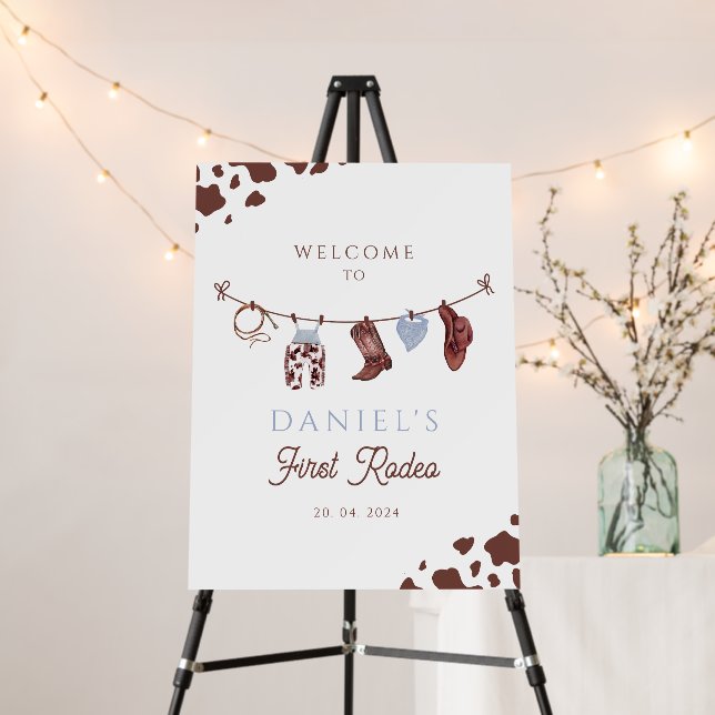 First Rodeo Cowboy Wild Western Boy birthday Foam Board (In Situ (Stand))