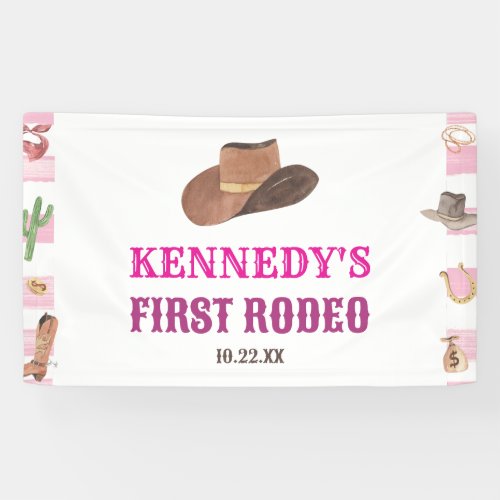 First Rodeo Cowgirl 1st First Birthday Party Banner