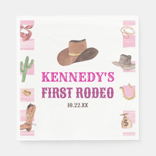 First Rodeo Cowgirl 1st First Birthday Party Napkins