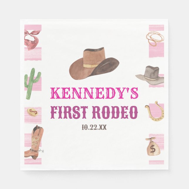 First Rodeo Cowgirl 1st First Birthday Party Napkins (Front)