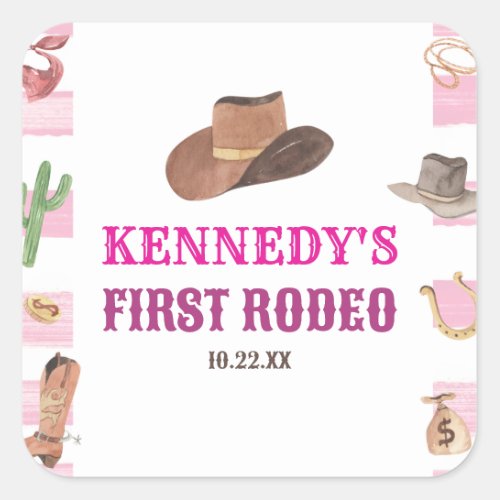 First Rodeo Cowgirl 1st First Birthday Party Square Sticker