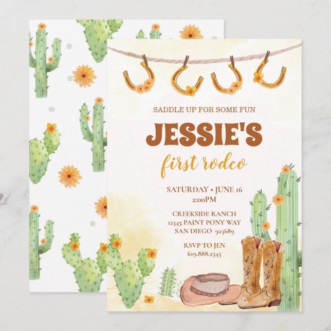 First Rodeo Cowgirl Birthday Invitation (Front/Back)