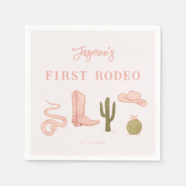 First Rodeo Cowgirl Birthday Party Napkins (Front)