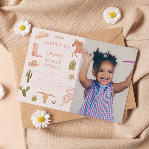 First Rodeo Cowgirl Birthday Party Photo Invitation