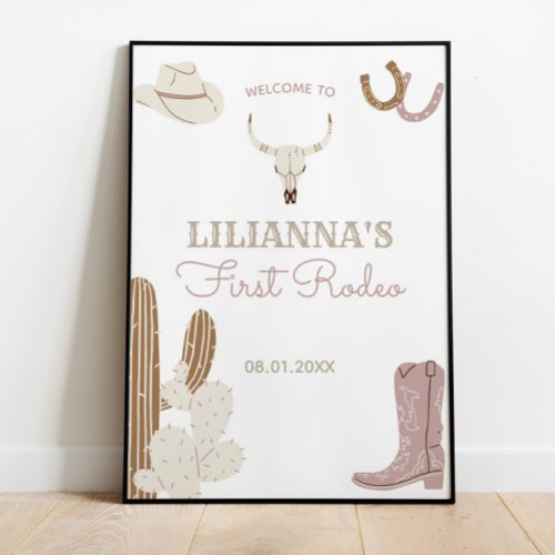 First Rodeo Cowgirl Birthday Party Welcome Poster