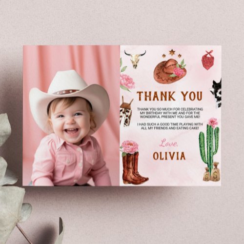 First Rodeo Cowgirl Birthday Photo Thank You Card