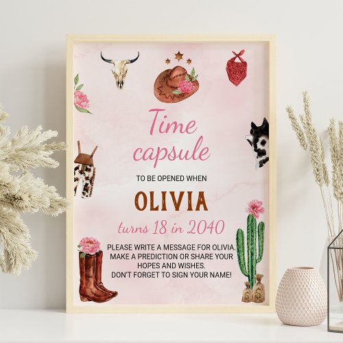 First Rodeo Cowgirl Birthday Time Capsule sign