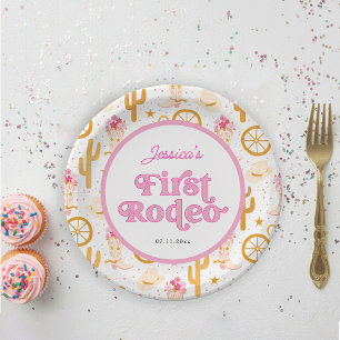 First Rodeo Cowgirl Boots Flowers 1st Birthday Paper Plates