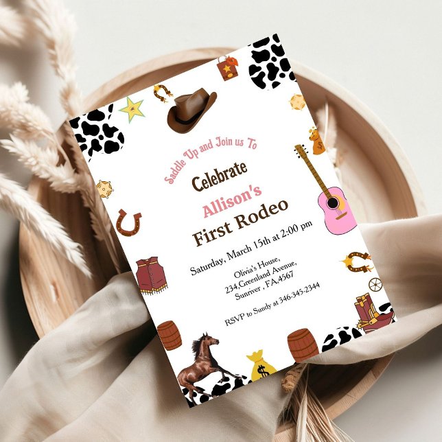 First Rodeo cowgirl first birthday party Invitation (Creator Uploaded)