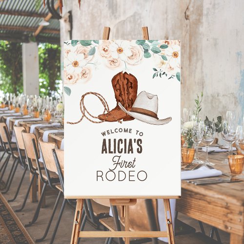 First Rodeo Cowgirl Floral 1st Birthday Welcome Foam Board