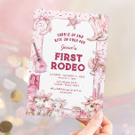 First Rodeo Cowgirl Kids 1st Birthday Invitations<br><div class="desc">Capture the lively spirit of the Wild West with our first birthday invitations! Personalize a charming desert scene adorned with pink confetti,  horses,  cows,  and iconic cowgirl items. It's your little one's first rodeo,  and trust us,  these invitations will make it unforgettable.</div>