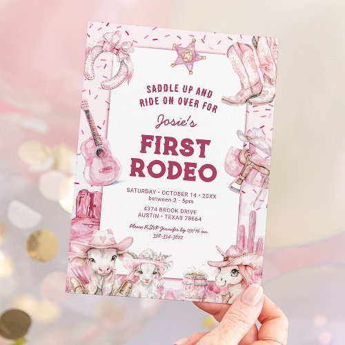 First Rodeo Cowgirl Kids 1st Birthday Invitations