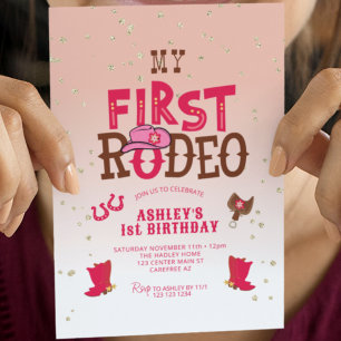 First Rodeo Cowgirl Peach 1st Birthday Invitation