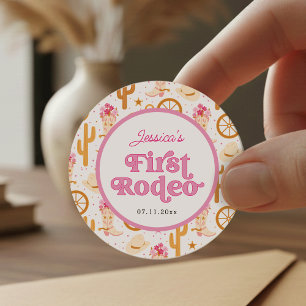 First Rodeo Cowgirl Pink 1st Birthday Party Classic Round Sticker