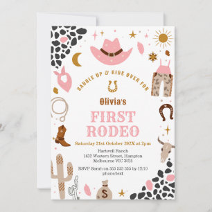 First Rodeo Cowgirl Pink Western 1st Birthday Invitation