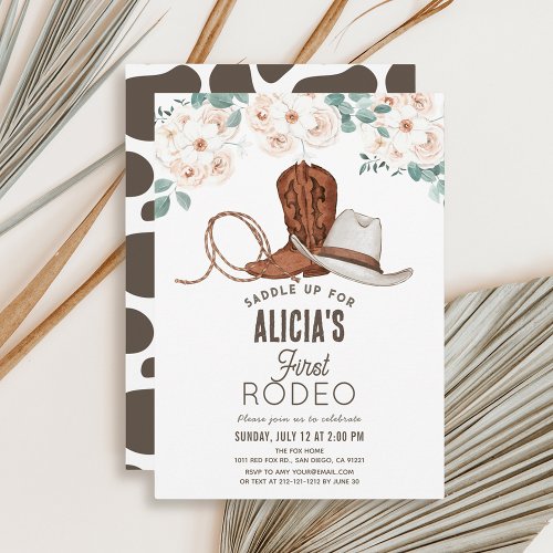 First Rodeo Cowgirl Western Floral 1st Birthday Invitation