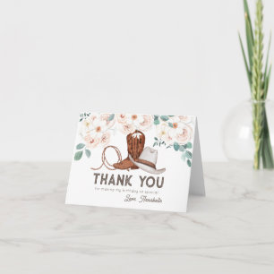 First Rodeo Cowgirl Western Floral 1st Birthday Letterpress Thank You Card