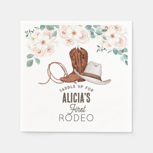 First Rodeo Cowgirl Western Floral 1st Birthday Napkins