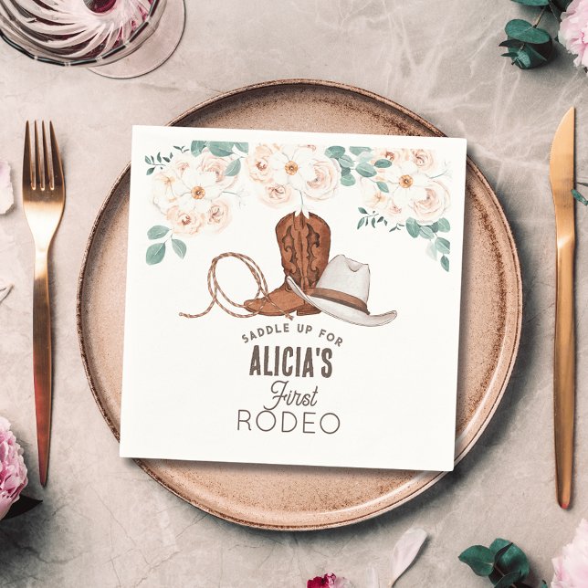 First Rodeo Cowgirl Western Floral 1st Birthday Napkins (Creator Uploaded)