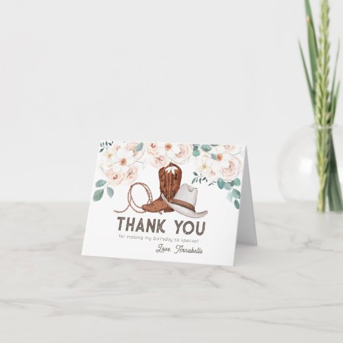 First Rodeo Cowgirl Western Floral 1st Birthday Thank You Card