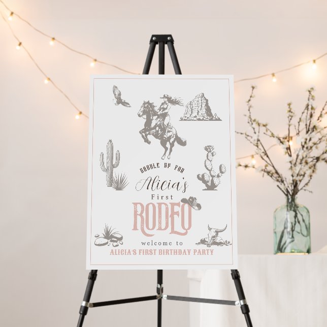 First Rodeo Cowgirl Western Pink 1st Birthday Foam Board (In Situ (Stand))
